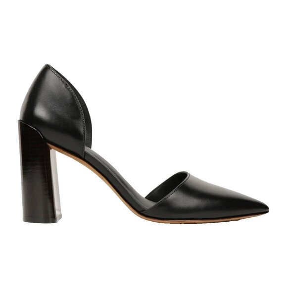 $370 VINCE Prim Leather Block-Heel d'Orsay HEEL Pumps POINTY BLACK 8.5 (MG5) - Picture 1 of 7